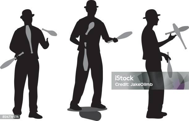 Man Juggling Pins Silhouette Stock Illustration - Download Image Now - Juggling, In Silhouette, Illustration