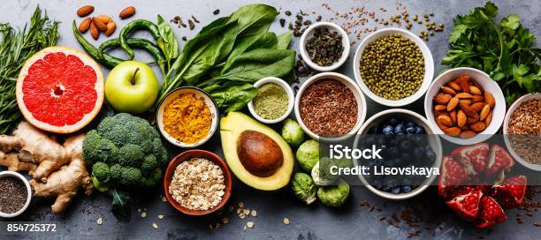 Alimentos Saludables Comer Selección Limpio Foto de stock y más banco de imágenes de Comida sana - Comida sana, Vegetal, Alimento