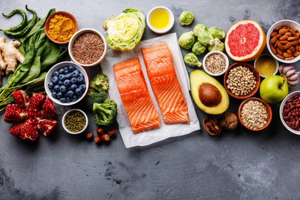 alimentos saludables comer selección limpio - frescura fotografías e imágenes de stock