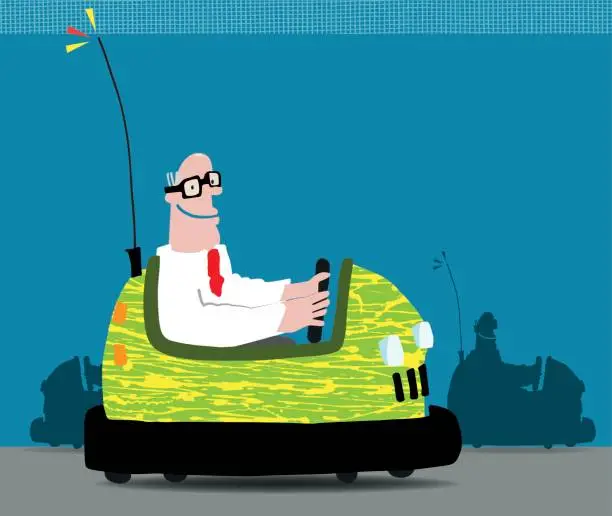 Vector illustration of Businessman in a bumper car
