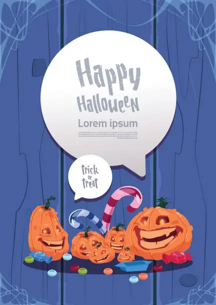 Vector illustration of Happy Halloween Party Banner Pumpkins Traditional Decoration Holiday Greeting Card