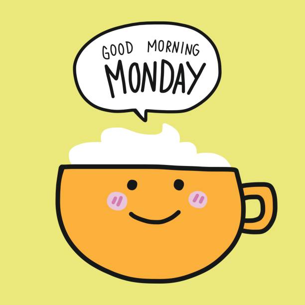 Coffee Cup And Good Morning Monday Word Cartoon Vector Illustration Stock  Illustration - Download Image Now - iStock