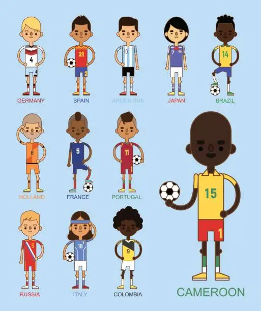 Vector illustration of National Euro Cup soccer football teams vector illustration and world game player captain leader in uniform sport men isolated characters