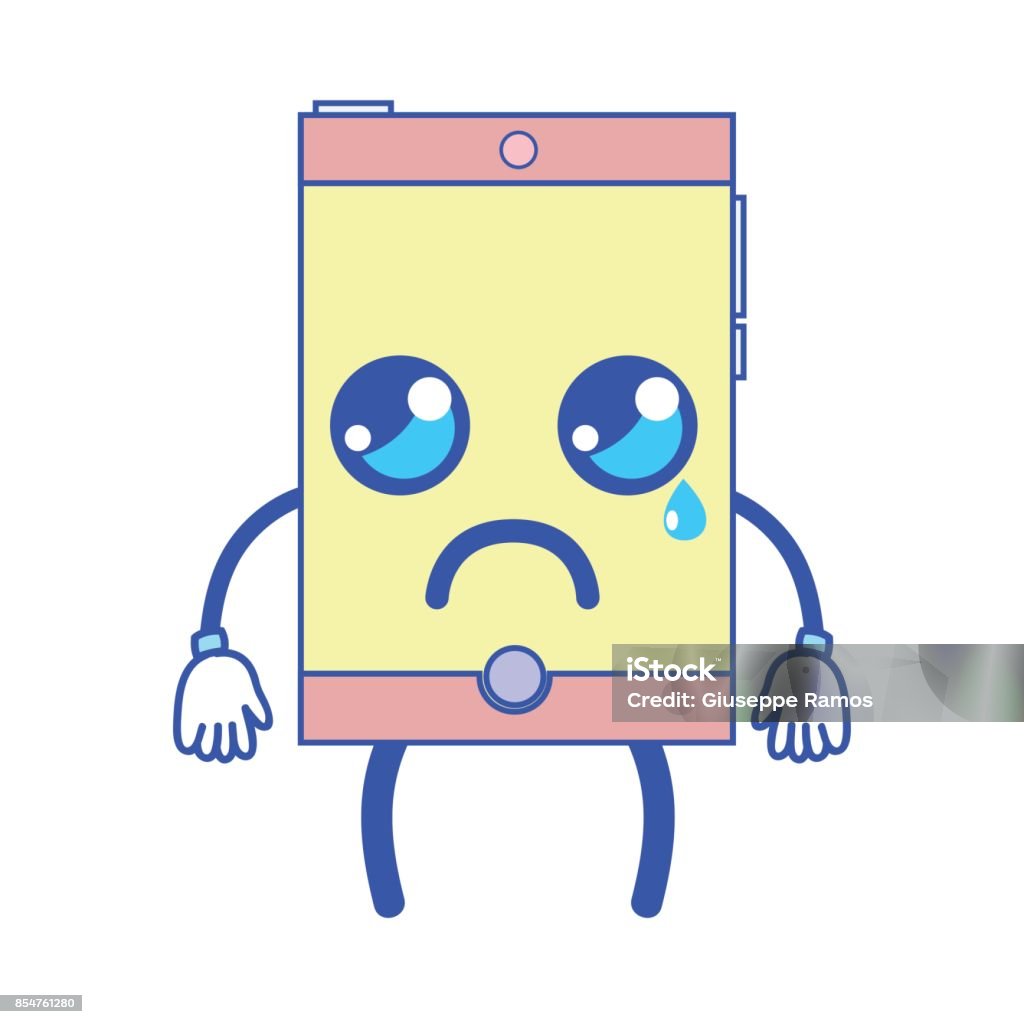 Crying Handroid Kawaii Cute Crying Smartphone Technology Stock Illustration - Download ...
