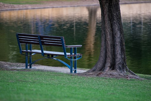 Perth suburbs and public parks, scenic benches, small ponds, grass and trees