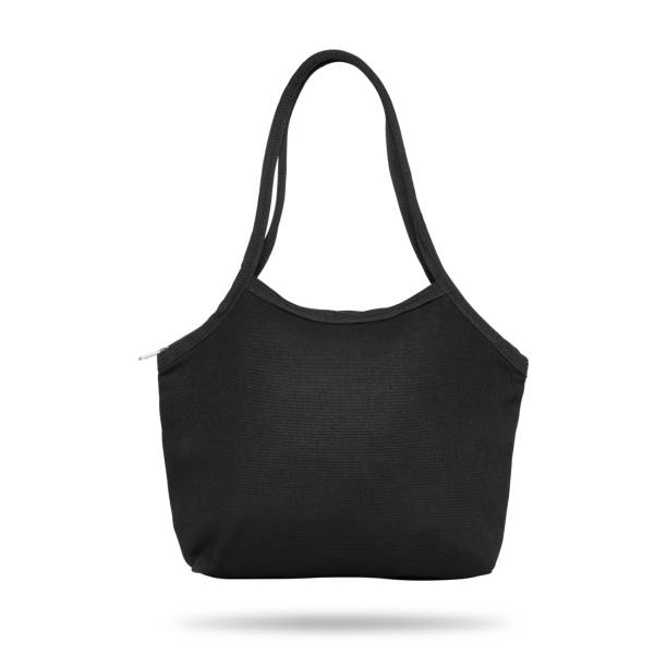 istock Black fabric bag isolated on white background. Cloth handbag for your design. Recycled material. Clipping paths object. 854776406