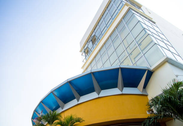 The modern building in the bright sky