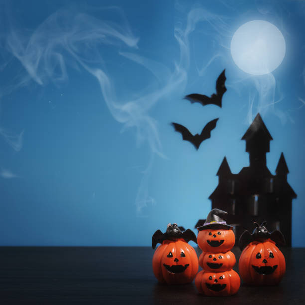 istock Halloween pumpkins jack-o-lantern on blue background. Halloween pumpkin background. Halloween. jack-o-lantern. Halloween jack-o-lantern. Happy Halloween. 854790232