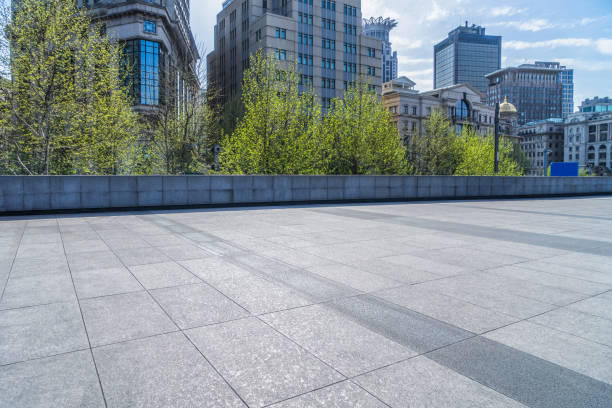 istock Empty brick floor with shanghai city skyline background 854808290