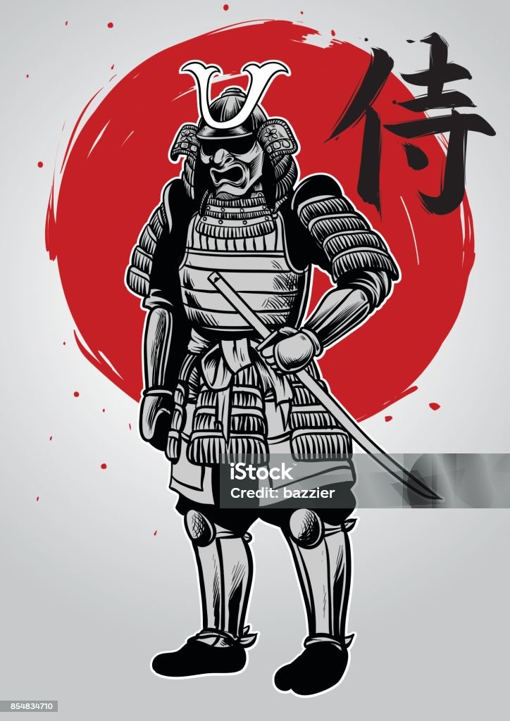 Ilustración de Dibujo De Guerrero Samurai Con Samurai Palabra Escribe En  Kanji De La Mano y más Vectores Libres de Derechos de Samurái - iStock