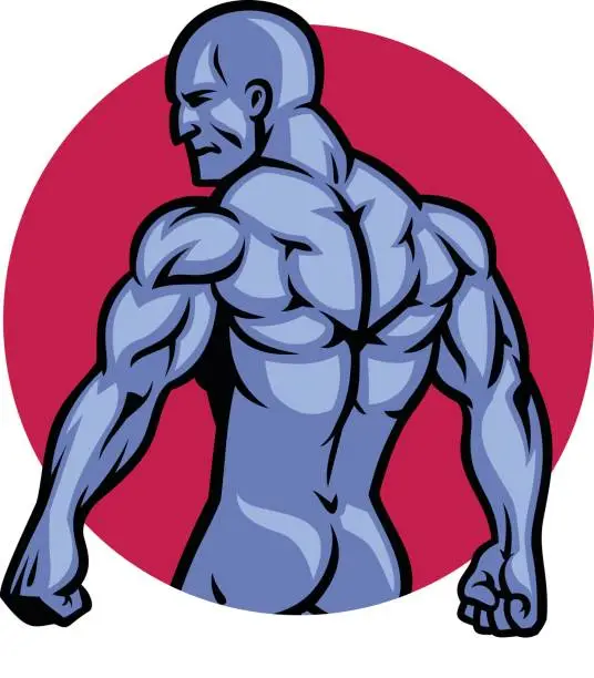 Vector illustration of muscle bodybuilder back pose