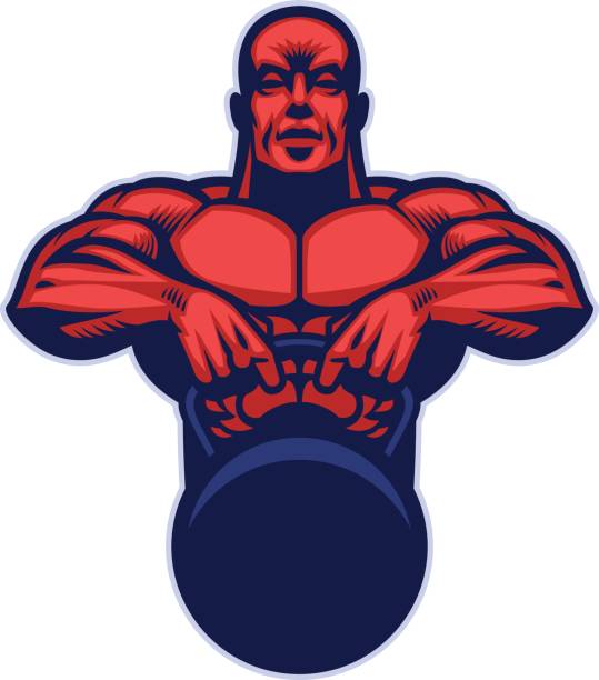 ilustrações de stock, clip art, desenhos animados e ícones de bodybuilder mascot hold the kettlebell - healthy lifestyle men boxing dumbbell