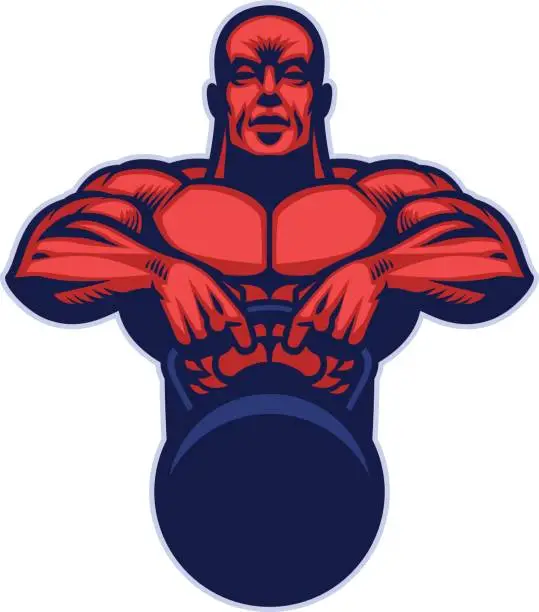 Vector illustration of bodybuilder mascot hold the kettlebell
