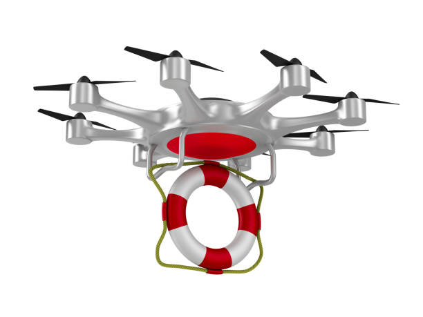 istock octocopter with lifebuoy on white background. Isolated 3d illustration 854852014