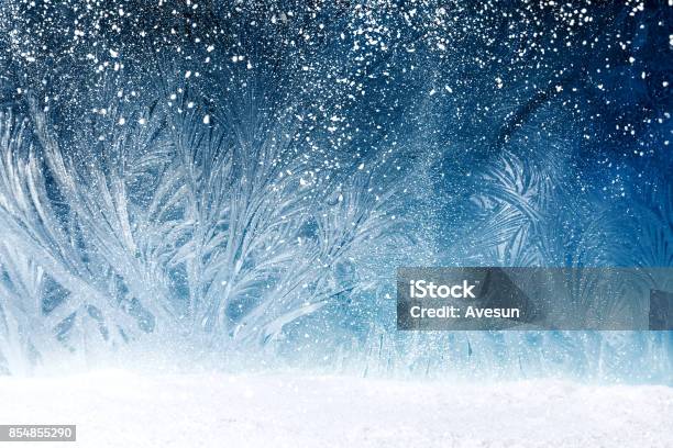 Fairy Tale Forest On Window Frost Stock Photo - Download Image Now - Winter, Night, Snow