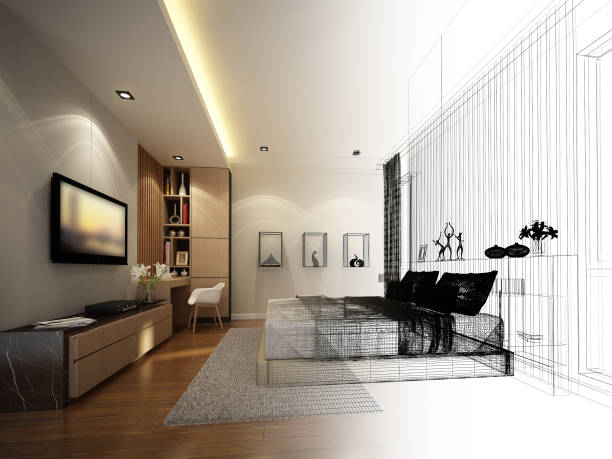 istock abstract sketch design of interior bedroom,3d rendering 854864396
