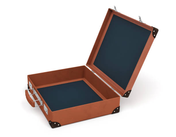 istock 3d rendering of an open brown vintage suitcase with nothing inside on white background. 854867422
