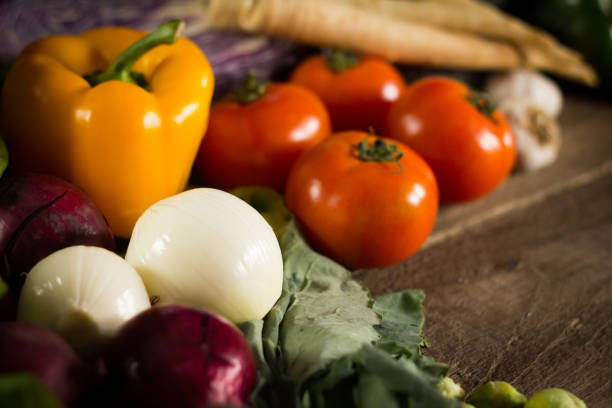 istock Assortment of fresh organic vegetables. Rustic background 854899316
