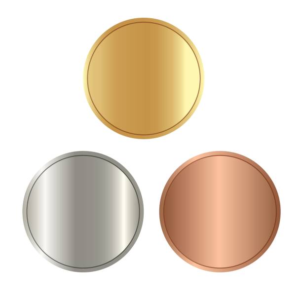 istock Blank templates for coins or medals with metal texture, Gold, silver, bronze, isolated on white background. vector 854904130