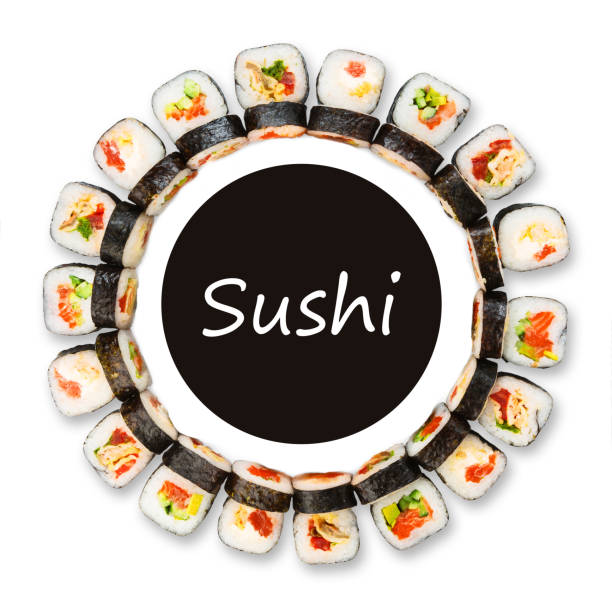 istock Set of sushi, maki and rolls isolated on white background 854904864