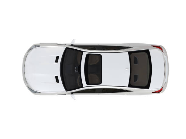 dreidimensionale modernes weißes auto - ansicht aus erhöhter perspektive stock-fotos und bilder