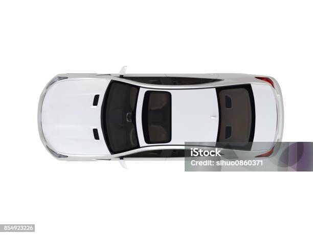 Threedimensional Modern White Car Stock Photo - Download Image Now - Car, Directly Above, Cut Out