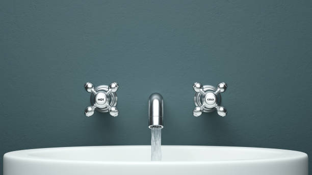 onglet affichage frontal avec copie rendu 3d de l’espace de l’eau - bathroom contemporary sink faucet photos et images de collection