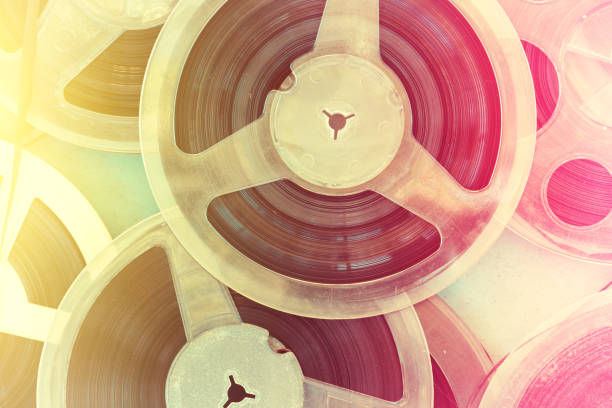 Abstract retro composition from tape record Abstract retro composition from tape record reel to reel tape stock pictures, royalty-free photos & images