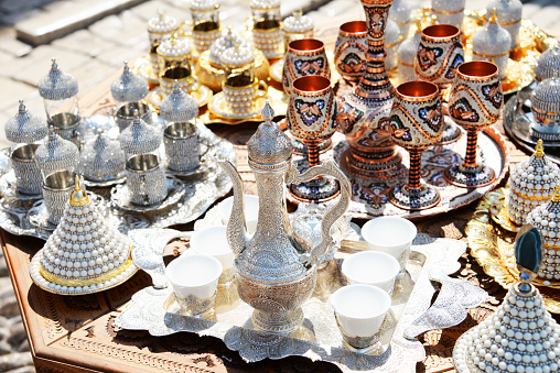 Arabic style tea sets in a market in Mostar, Bosnia and Herzegovina.