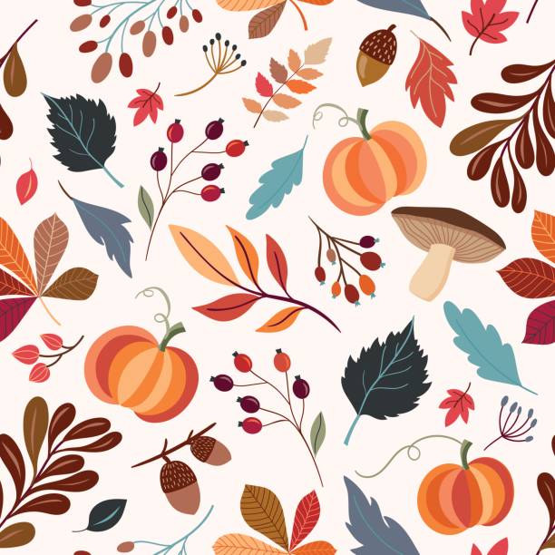 ilustrações de stock, clip art, desenhos animados e ícones de autumnal seamless pattern - pumpkin autumn pattern repetition