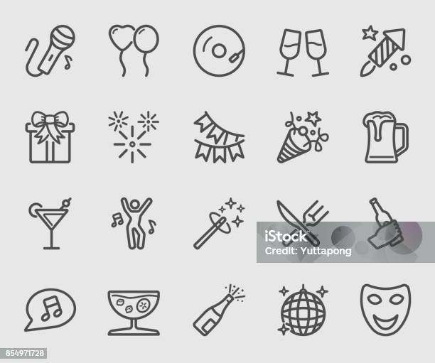 Party Time Line Icon Stock Illustration - Download Image Now - Icon Symbol, Party - Social Event, Birthday