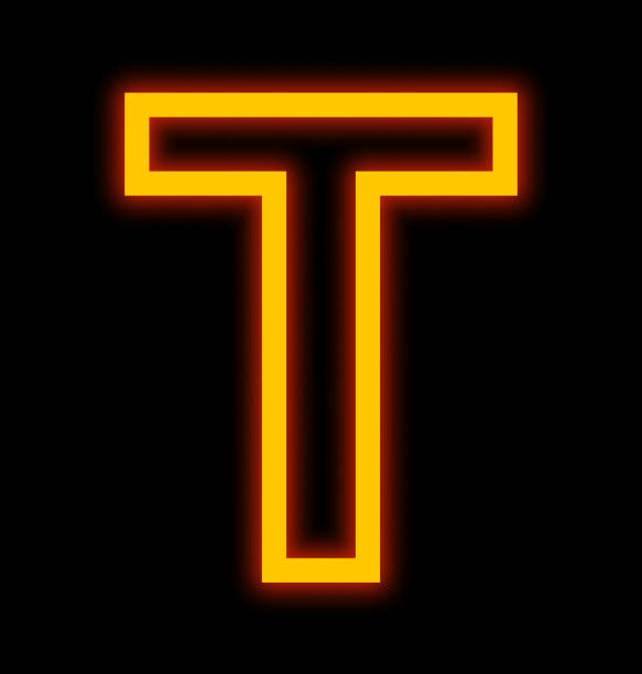 letter T neon lights outlined isolated on black background