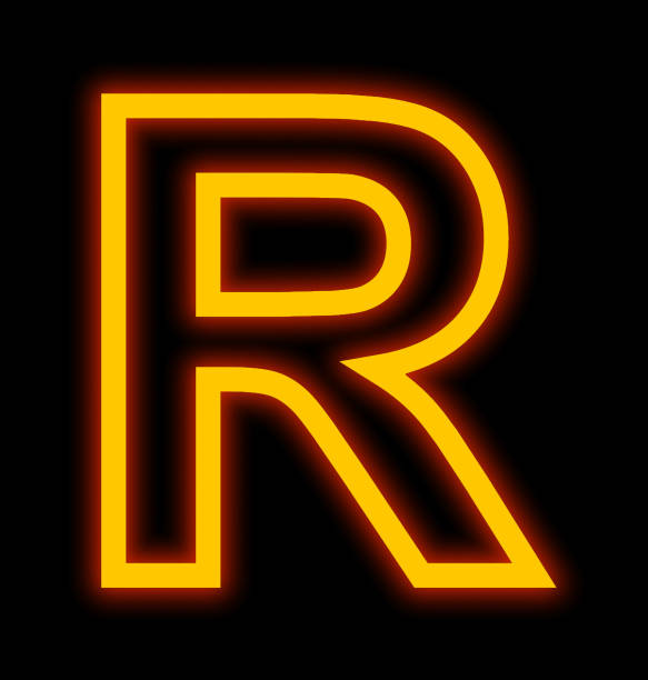 letter R neon lights outlined isolated on black