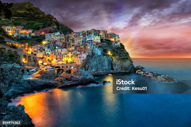 Manarola Village On The Cinque Terre Coast Stock Photo - Download Image Now - French Riviera, Beauty, Cinque Terre