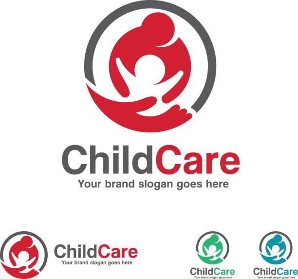 ikona opieki nad dziećmi, matka i dziecko z symbolem dłoni - human hand child abstract adult stock illustrations