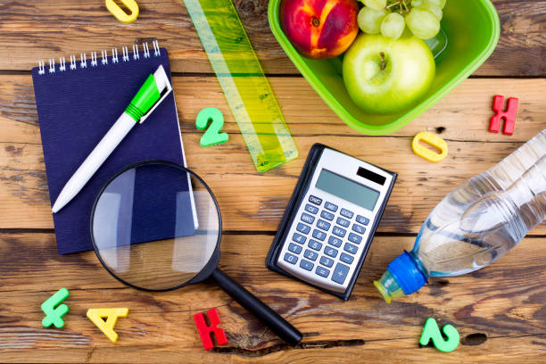 istock Back to school. Set of school objects and breakfast 854980170