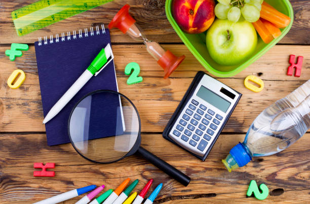istock Back to school. Set of school objects and breakfast 854981038
