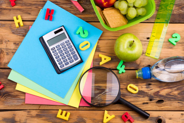 istock Back to school. Set of school objects and breakfast 854981280