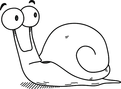 A hand drawn vector doodle illustration of a cute snail.