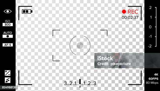 Vecteur De Viseur De Caméra Photo Ou Caméra Vidéo Grille Avec Les Paramètres De Prise De Vue Et Des Options Sur Lécran Enregistrement Led Cligna Des Yeux Chute De Coin Réaliste Hors Contexte Vecteurs libres de droits et plus d'images vectorielles de Appareil photo