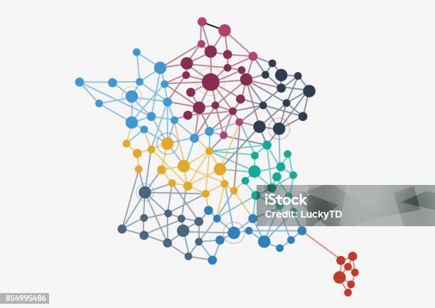 Abstract French Network With Map And Link Stock Illustration - Download Image Now - France, Map, Fiber Optic