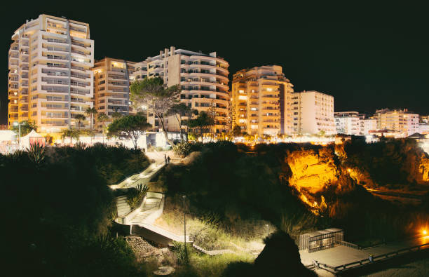 Stone beach with hotels. Praia da Rocha.