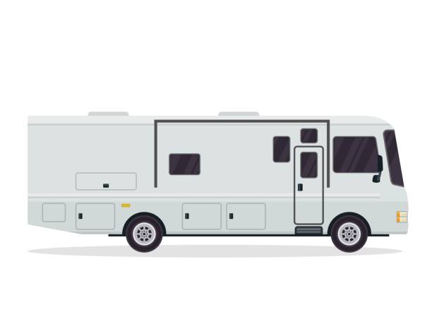 modern düz rv kamyonet ve karavan araç illüstrasyon - rv stock illustrations