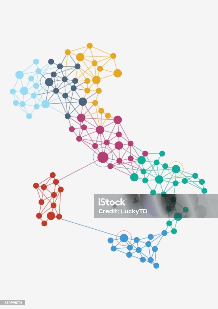 Resumo rede italiana com mapa e link - Vetor de Itália royalty-free