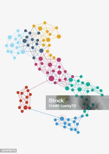 Vetores de Resumo Rede Italiana Com Mapa E Link e mais imagens de Itália - Itália, Mapa, Network