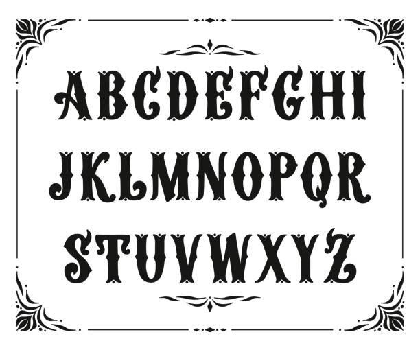 ビクトリア朝の装飾が施された手作りの手紙。ベクター フォント型デザイン。様式化されたロゴのテキスト組版 - タイプセッター点のイラスト素材／クリップアート素材／マンガ素材／アイコン素材