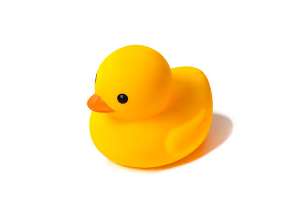 istock Yellow rubber duck toy, isolated on white background. 855014604