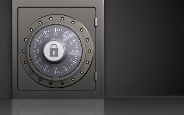 3d combination lock metal safe - night deposit box imagens e fotografias de stock