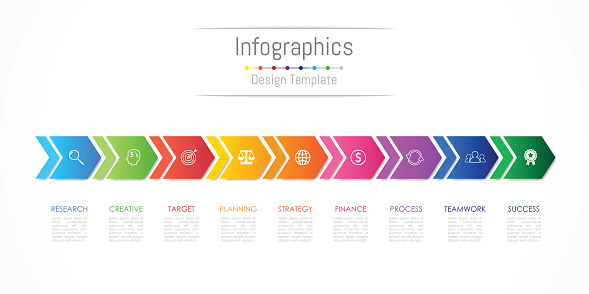 Infographic design elements for your business data with 9 options, parts, steps, timelines or processes, Arrow connect concept. Vector Illustration