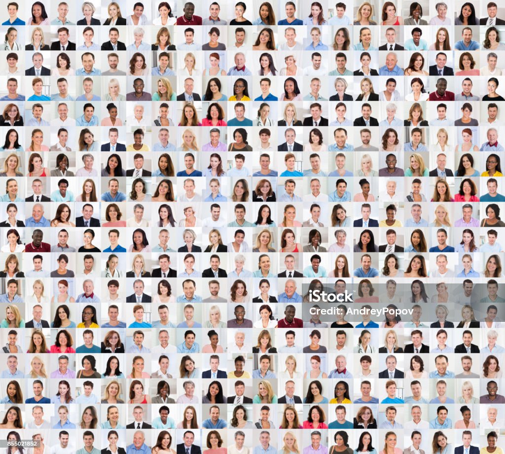 Collage Of A Smiling People Collage Of Diverse Multi-ethnic And Mixed Age Smiling People Human Face Stock Photo